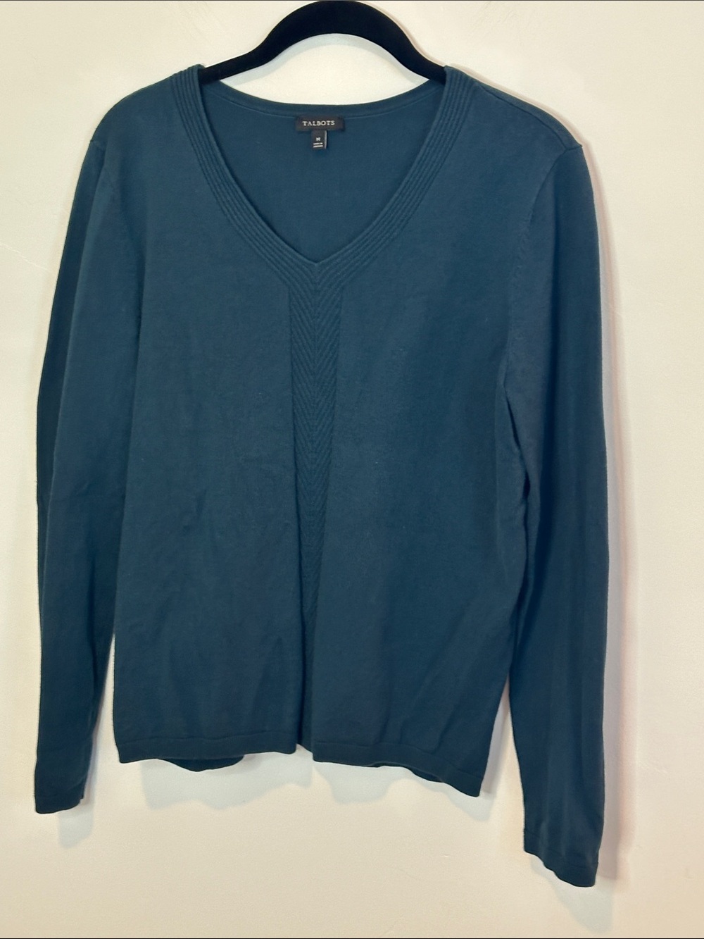 Talbots Women's V-Neck Long Sleeve Sweater - Teal, Size Medium